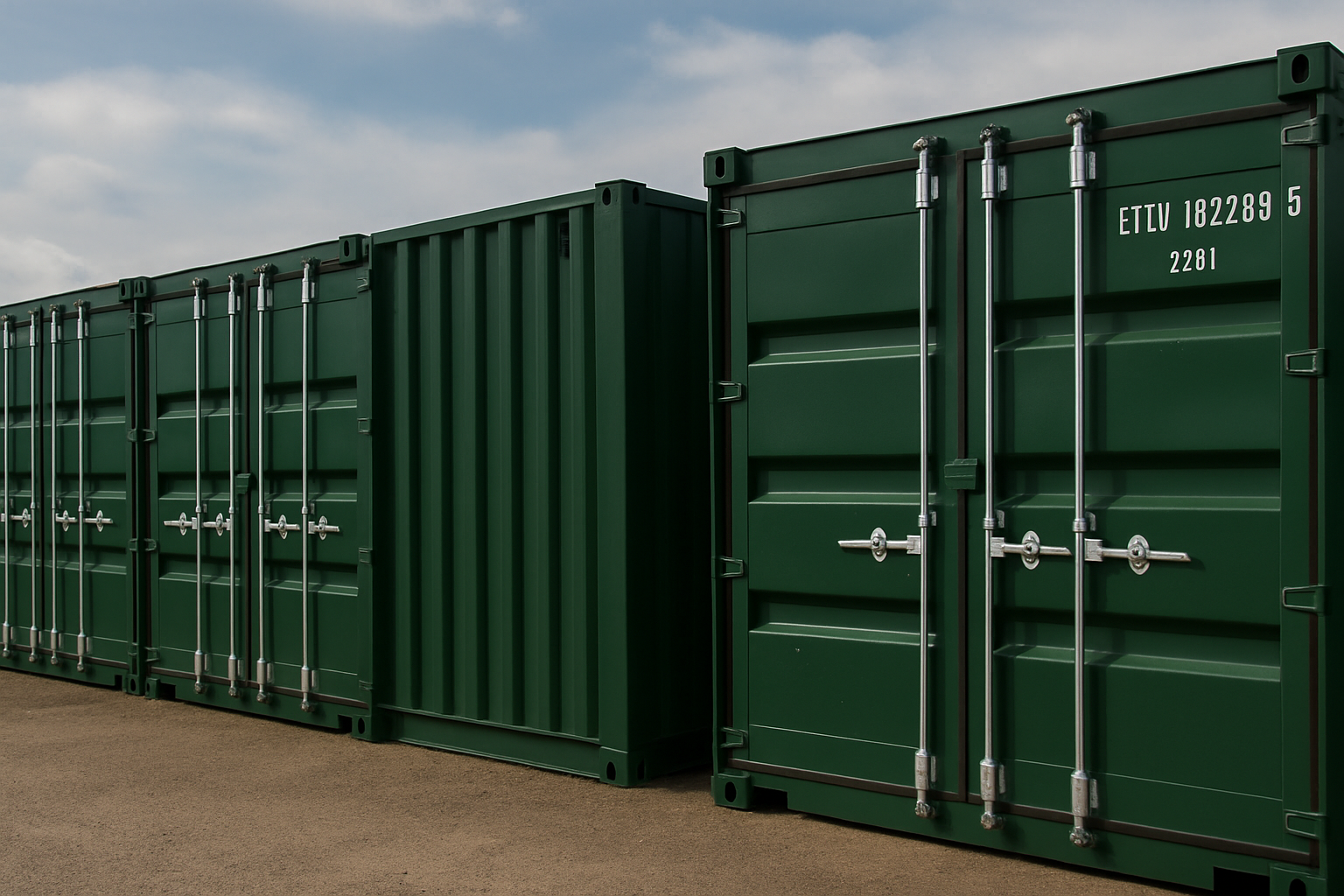 Whitegate Storage container facility showing secure green storage containers
